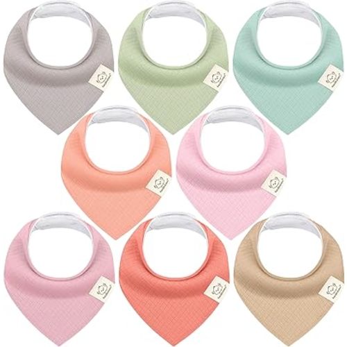 KeaBabies 8-Pack Bandana Bibs for Baby Girls, Boys - Organic Cotton Baby Bibs for Drooling & Teething Newborn, Toddler, Infant 0-36 months, Extra Soft, Absorbent Cloth with Snaps (Muted Pastel/Quin)