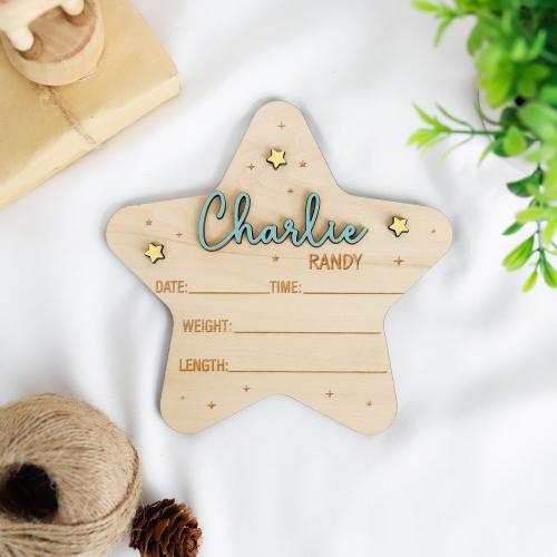 Personalized Stars Baby Announcement Sign, Star Shape Birth Stats, Baby Name Sign 3D, Wooden Baby Sign Newborn Gift Photo Prop Nursery Decor
