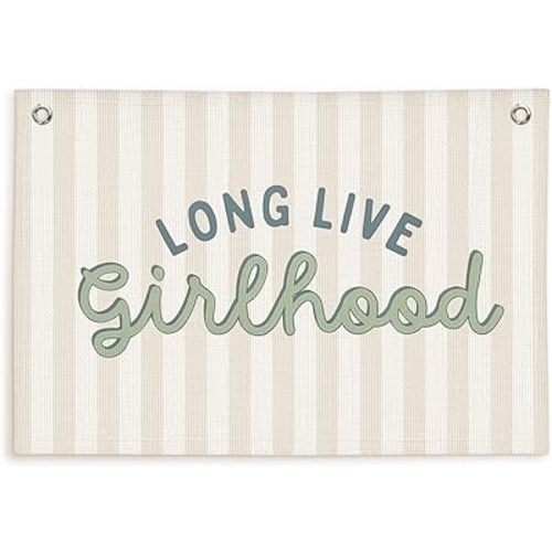 Girl Room Decor, Long Live Girlhood Linen Banner Hanging Flag Retro Banner for Nursery Playroom Wall Decor for Kids Bedroom Dorm Toddler Decorations Trendy Room Decor 30x20 In