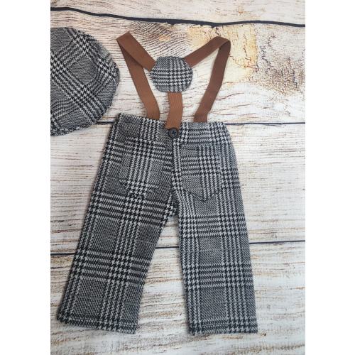 Newborn Boy Romper, Hat suits set with suspenders, Baby boy Newborn Photo Outfit