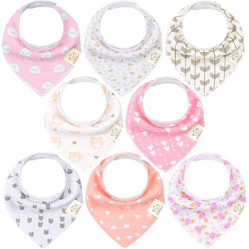 8-Pack Organic Baby Bandana Drool Bibs for Girls - Super Absorbent Baby Bibs for Baby Girls, Baby Boys, Soft Cotton Bandana Bibs, Baby Drool Bib, Teething Bibs for Infant, Toddler (Pink Dreams)
