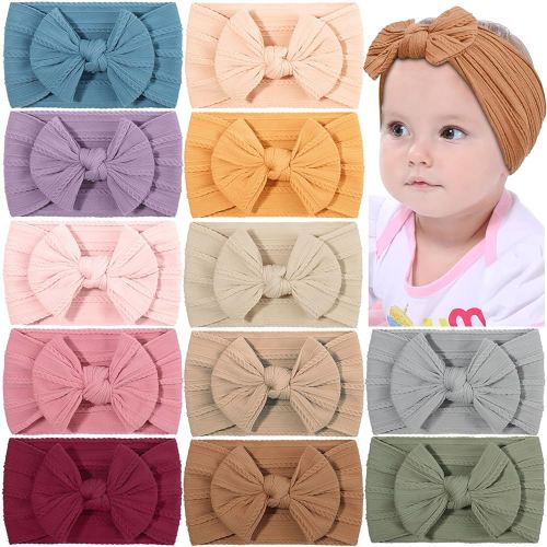 12PCS Baby Nylon Headbands Hairbands Hair Bow Elastics for Baby Girls Newborn Infant Toddlers Kids