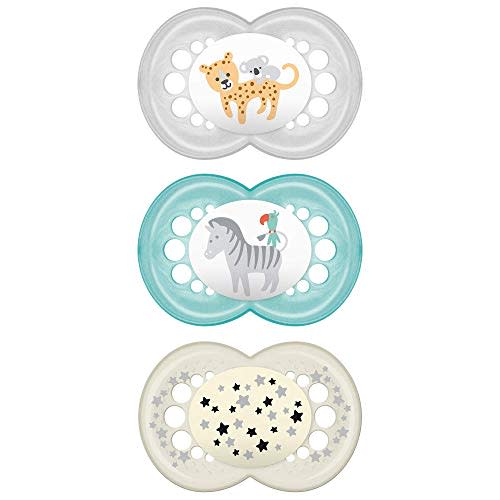 MAM Original Day & Night Baby Pacifier, Nipple Shape Helps Promote Healthy Oral Development, Glows in The Dark, 3 Pack, 6-16 Months, Boy,3 Count (Pack of 1)