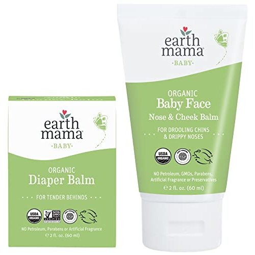 Earth Mama Top to Bottom Skin Care Bundle | Organic Diaper Balm + Baby Face Nose & Cheek Balm