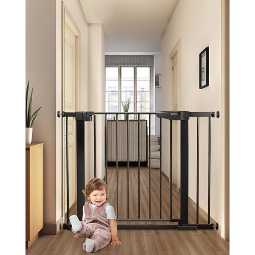 Cumbor 29.7-40.6" Baby Gate for Stairs, Baby Essential Safety Gate, Mom's Choice Awards Winner-Dog Gate for Doorways, Pressure Mounted Auto-Close Pet Gates for Dogs Indoor, Durable Child Gate, Black