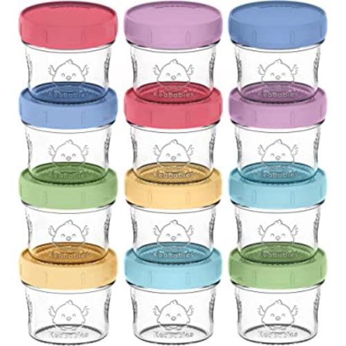 KeaBabies 12-Pack Glass Baby Food Containers - 4 oz Leak-Proof, Microwavable, Storage Freezer Tray, Puree Glass Bullet Jars with Lids (Nord)