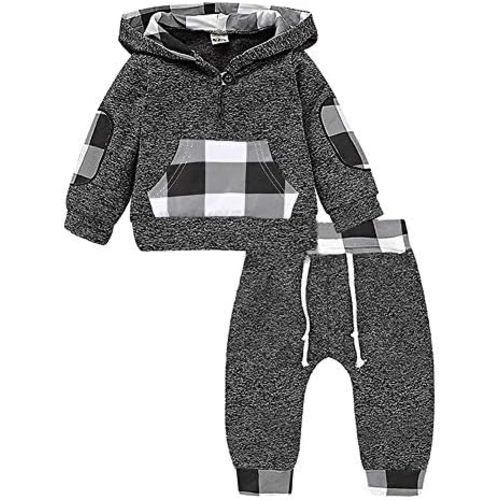 Ritatte Toddler Infant Baby Boys Clothes Plaid Long Sleeve Hoodie Sweatshirt Pants Kids Xmas Fall Winter 2Pcs Outfits Set