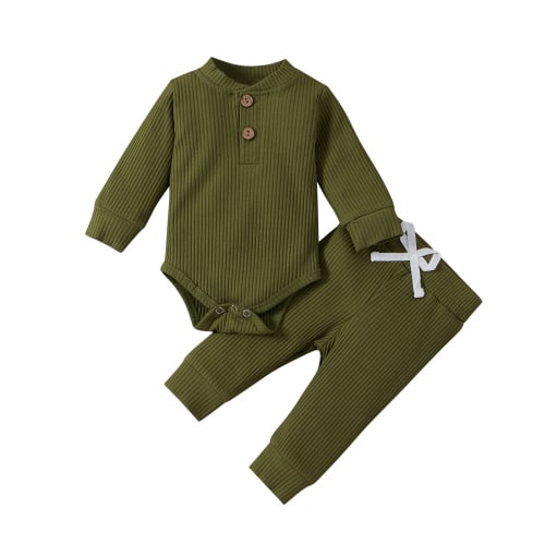 jaweiw Newborn Baby Boy Girl Clothes Ribbed Knitted Cotton Long Sleeve Romper Long Pants Solid Color Fall Winter Outfits