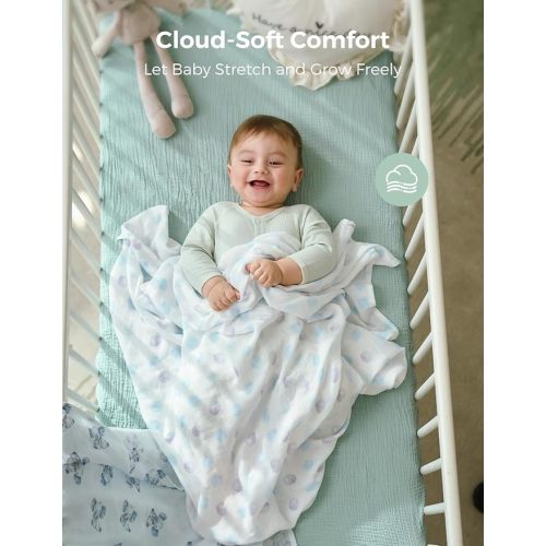 Momcozy Muslin Best Wishes Swaddle Blankets, Ultra Soft Neutral Registry Essentials, Whispering Bears & Elephants, Breathable Large 47'' x 47'' Newborn Boys Girls Receiving Blanket