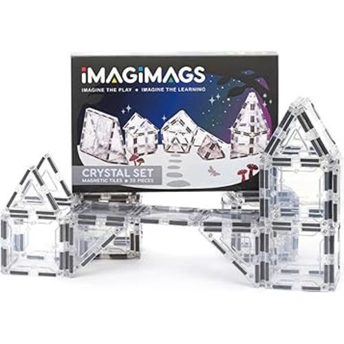 Magnetic Building Tiles, 38 Piece Transparent Clear Crystal Set for Boys Girls Kids, Educational Creative Learning Activity Building Block Toddler Toys, STEM, Children Ages 3 Years +