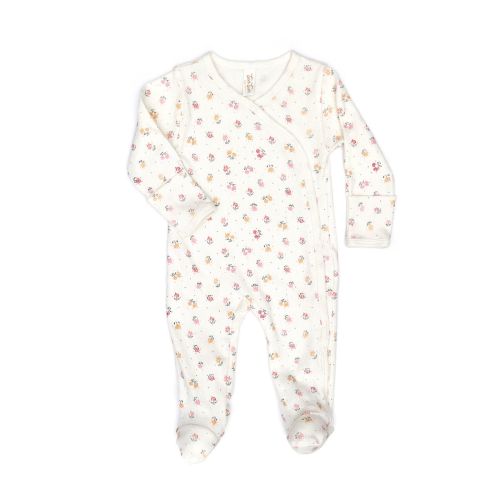 Tun Tun (Peru) - Pointelle Kimono Footie - Natural Flowers