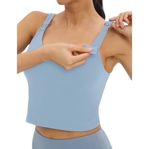 Foucome Womens Nursing Bras for Breastfeeding Maternity Tank Tops Crop Top with Built in Bra Longline Workout Sports Bra
