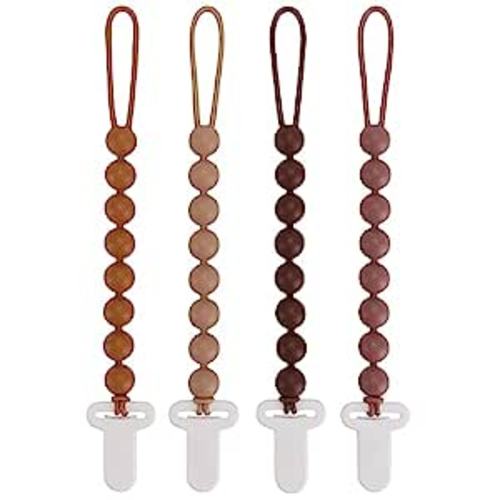 4-Pack Silicone Pacifier Clips with One-Piece Beads for Baby Boys and Girls
