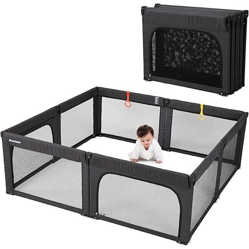 Doradotey Baby Playpen, Shape Adjustable Large & Small Baby Playard for Babies and Toddlers, Foldable Playpen Baby Fence Indoors Play Center Yards, Breathable Mesh Anti-Fall Play Pens(71x79 Black)