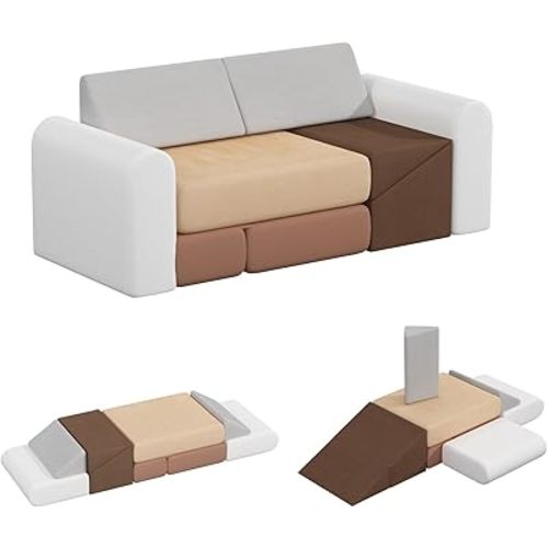 BanaSuper 7-Piece Kids Climbing Foam Blocks Playset - Foldable Convertible Climber into Sofa & Play Couch for Toddlers - Soft Climbing Foam Toys for Creative Boys & Girls