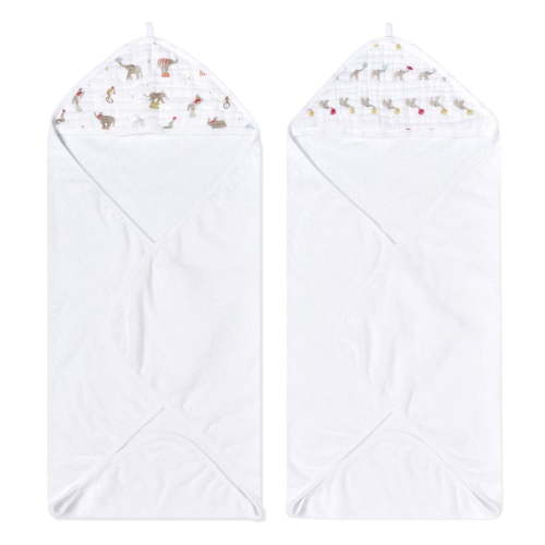 aden + anais™ essentials cotton hooded towels, Multi-color, Elephant Circus, Unisex, 2-pack