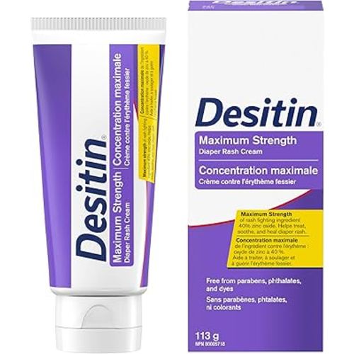 Desitin Crème anti-érythème fessier pour bébé, 40 % d'oxyde de zinc pour aider à traiter, guérir et prévenir l'érythème fessier, hypoallergénique, pâte sans phtalates et sans paraben, 113 g