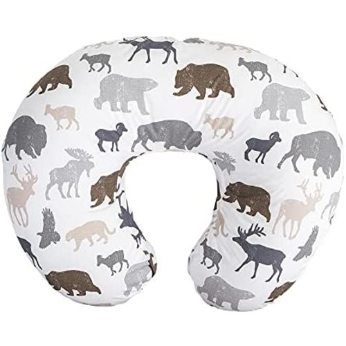Boppy Nursing Pillow and Positioner—Original | Neutral Wildlife, Forest Animals on White | Breastfeeding, Bottle Feeding, Baby Support | With Removable Cotton Blend Cover | Awake-Time Support