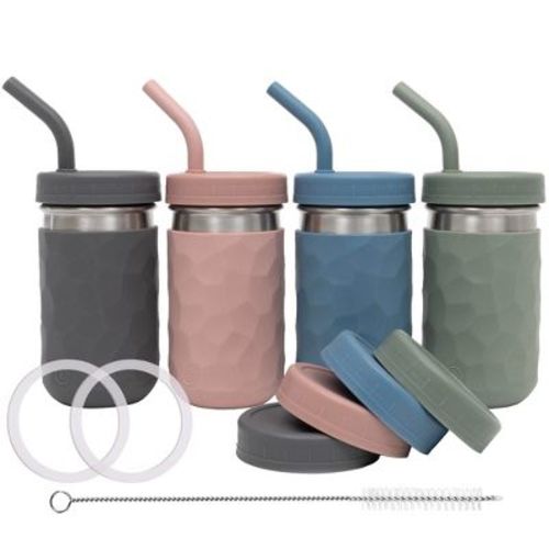 WeeSprout 2-in-1 Drinking Cups for Kids, Durable Stainless Steel Tumblers - 12 oz, Set of 4 (Matte Green, Pink, Blue and Dark Gray) : Target