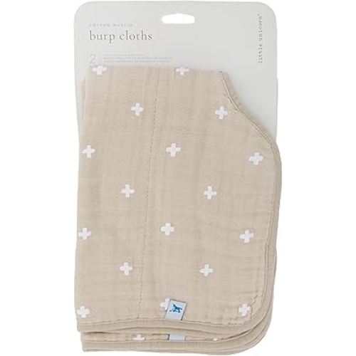Little Unicorn Ultra-Absorbent Premium Burp Cloth 2 Pack | Soft on Baby's Skin | Larger Size | Ergonomic Design | Set of 2 (Taupe Cross)