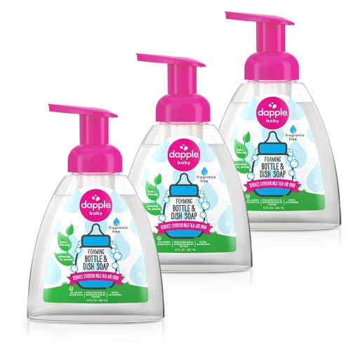 Dapple Baby Foaming Bottle & Dish Soap, Fragrance Free, Plant Powered, Hypoallergenic, 13 fl oz, 3 Count