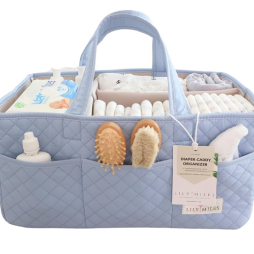 Lily Miles Baby Diaper Caddy Organizer, Quilted Nursery Storage Organizer for Newborn Essentials and Diaper Changing Station, Gift for Baby Shower and Registry Must-Have (Baby Breeze)
