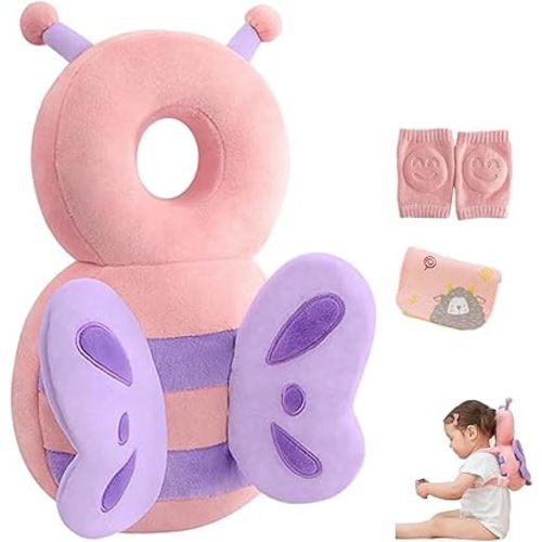 Baby Head Protector Backpack, Toddler Baby Head Protection Backpack, Soft, Comfortable and Baby Head Protection Backpack Wear Safety Pad - Pink Butterfly