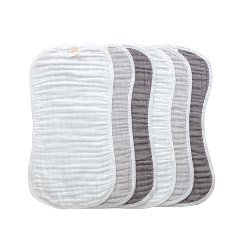 MUKIN Baby Muslin Burp Cloth Set of 6, Ultra Soft Absorbent Thick Cotton Burping Cloths for Unisex Newborn Babies, 20'' by 10'' Neutral Milk Spit Up Rags Boys Girls - Baby Must Haves. (Gradient Grey)