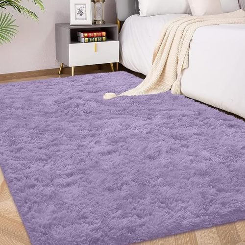 FVVRAX 4x6 ft Ultra Soft Shag Area Rug - Plush Fluffy Non-Shedding Carpet for Bedroom & Living Room, Modern Home Decor Bedside Rug for Kids Nursery Dorms, Easy Clean, Light Purple/Lavender
