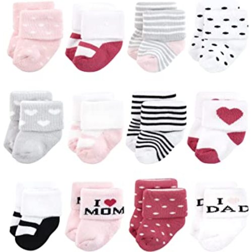 Hudson Baby Baby Girls' Cotton Rich Newborn and Terry Socks