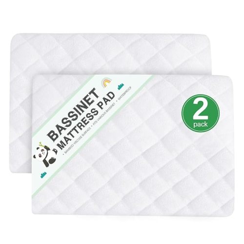 Waterproof Cradle Bassinet Mattress Protector, Fit for 36" × 18" Standard Cradle Bassinet Mattress, Ultra Soft Breathable, Viscose Made from Bamboo Surface, 2 Pack, Washer & Dryer - Rectangular - 18x36 Inch
