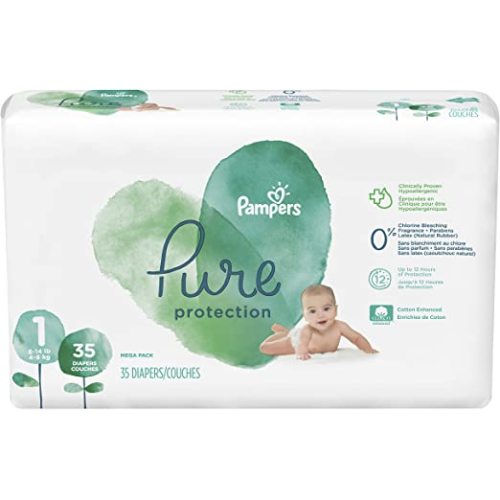Pampers Pure Baby Diapers, Size 1 (8-14 lbs), 82, Up to 100% Leakproof, Premium Hypoallergenic Soft Diapers