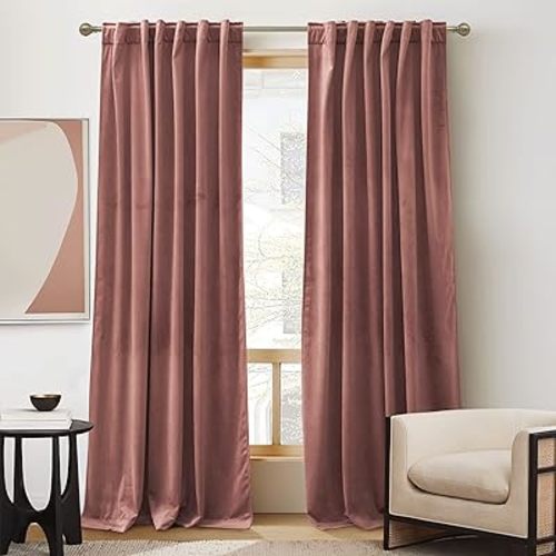 RYB HOME Soft Velvet Curtain for Home Decoration, Room Darkening Window Curtains & Drapes Thermal Insluated Noise Reuding Vertical Shade for Sliding Door Home Office, W52 x L84 inch, Wild Rose, 2 Pcs