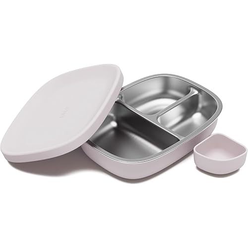 Lalo Bento Box - BPA-Free Bento Box For Kids & Toddlers, Leak-Proof, Dishwasher Safe, Easy to Open & Clean Silicone & Stainless Steel Lunch Box For Kids, Portable for Daycare or Travel - Lavender
