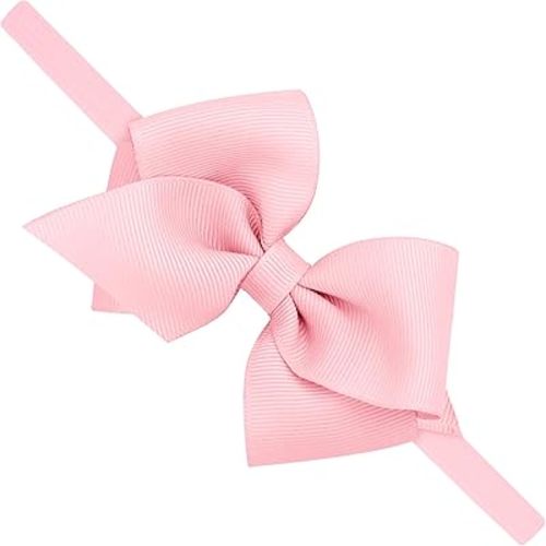 Wee Ones Girls' Extra Small Sized Grosgrain Bow on Matching Skinny Nylon Band, Light Pink