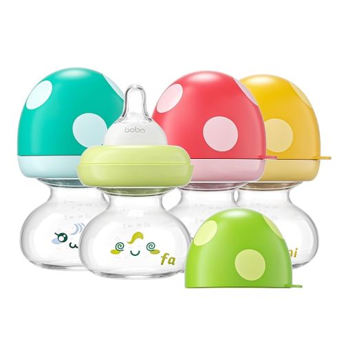 YOHKOH Newborn Glass Baby Bottles with Slow Flow Nipple for 0+ Months, Wide Neck Feeding Bottle, 2.7oz/80ml (Multicolour, 2.7oz (Pack of 4))