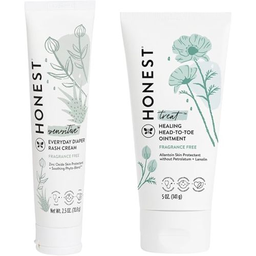The Honest Company Head to Toe Multi-Purpose Healing Ointment + Diaper Rash Cream Bundle | Hypoallergenic + Cruelty Free | 5 oz, 2.5 oz