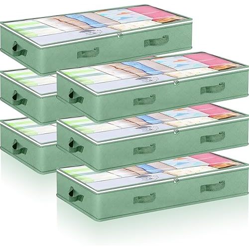 Aliceset 6 Pack Under Bed Storage Container 90L Pastelcolor Storage Organizer Foldable with Handles for Organized Kids Room Stuffed Toys Winter Clothes Blanket Sheet Pillow(Green)
