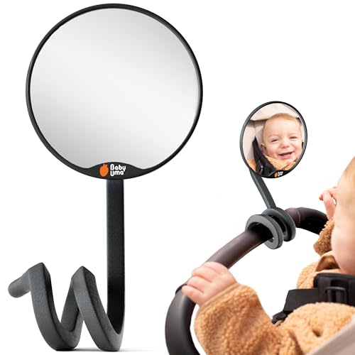 Baby Uma Stroller Mirror for Baby - 100% Shatterproof Clamp On Mirror, Universal with Tight-Grip Silicone Leg, Easy On 'n Off, Stroller Accessories (⌀ 3.8 in)