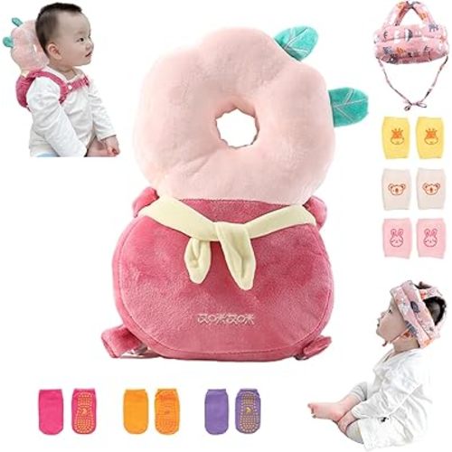 Toddler Baby Protection Backpack - Toddler Safety for Crawling, Walking, Running - Adjustable Pad - with 3 Baby Knee Pads and 3 Socks - Fall Back Head Protector
