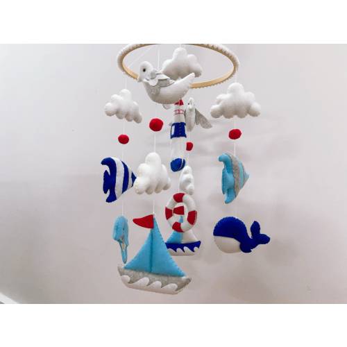 Anchor baby mobile, Marine nursery mobile, Sea natural, Baby mobile Nautical - baby boy mobile - Cot mobile - Boat mobile - Anchor and boat