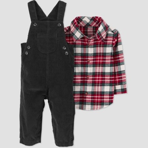 Carter's Just One You®️ Baby Boys' Plaid Top & Overalls Set - Green/Red, Size: 9M