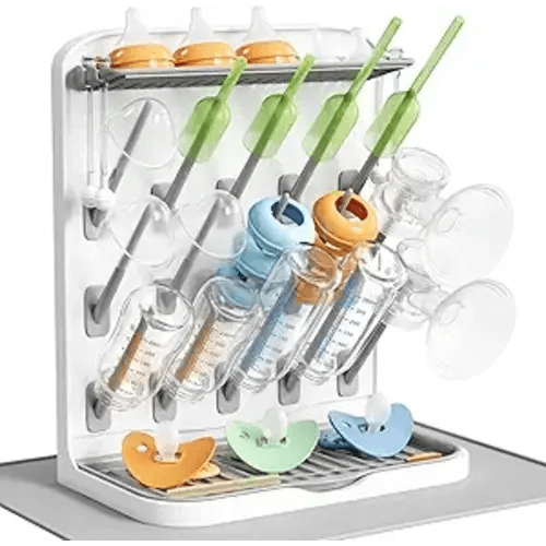 Lifewit Large Baby Bottle Drying Rack with Drain Mat & 15 Hooks, Newborn Essentials Must Haves, Countertop Holder Organizer for Baby Stuff, Rack Dryer for Pacifiers, Weighted Straws, Pump Parts