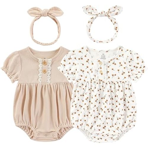 Baby Girl Clothes Cotton Bubble Romper Floral Bodysuits Infant Outfit Set