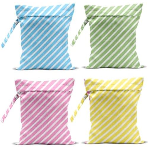 Wet Bag, 4Pcs Wet Dry Bag Set, Reusable Waterproof Bags with Colorful Diagonal Stripe Prints for Women, Versatile for Beach, Travel & Daily Use