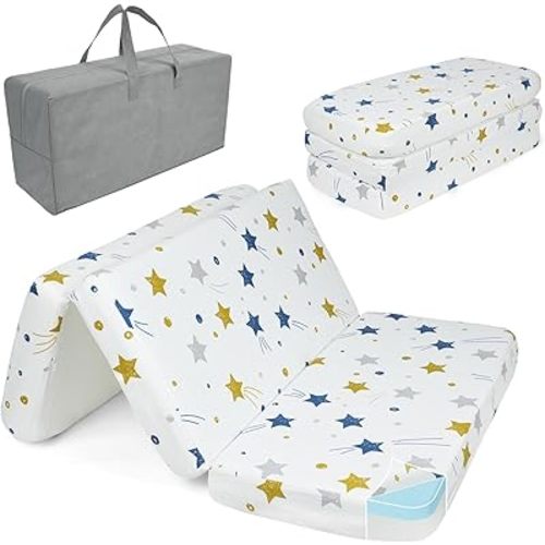 Waterproof Pack and Play Mattress, Portable Crib Mattress for Baby, Dual Sides 38 X 26 in Playpen Mattress, Foldable Baby Mattress with Travel Bag & Washable Cover
