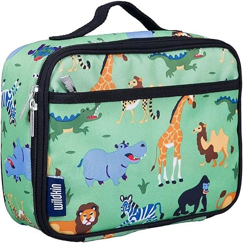 Wildkin Kids Insulated Lunch Box Bag for Boys & Girls, Reusable Kids Lunch Box is Perfect for Early Elementary Daycare School Travel, Ideal for Hot or Cold Snacks & Bento Boxes (Wild Animals)