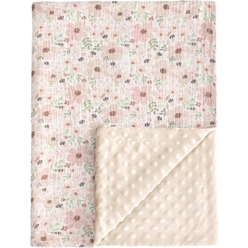 KeaBabies Minky Baby Blanket for Boys Girls Neutral (Flora Vale, 40x30)