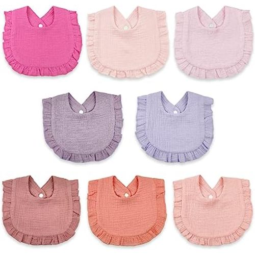 DOSMINE 6 Pack Baby Bibs 4-Layer Baby Drooling Bibs Soft & Absorbent Muslin Bibs for Teething Drooling