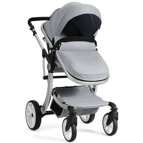 Costway Folding Aluminum Infant Bassinet Reversible Baby Stroller W/ Diaper Bag BeigeBlackGrey